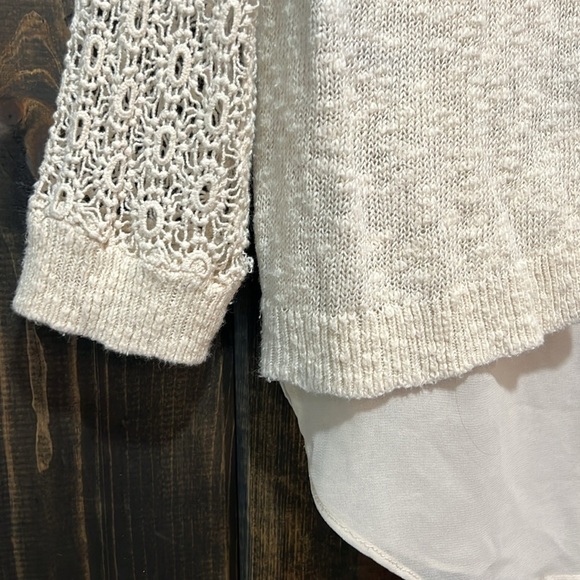 Lucky Brand Sweater S Split Back Cream Lace Cinema Boho Sheer Coquette Girly - Picture 8 of 9